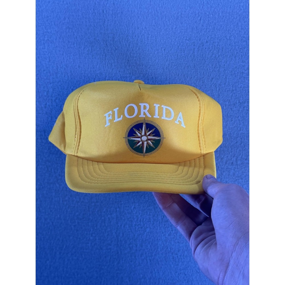 Vintage Florida Hat Cap Snap Back Mens One Size Yellow Compass Nautical Sportcap